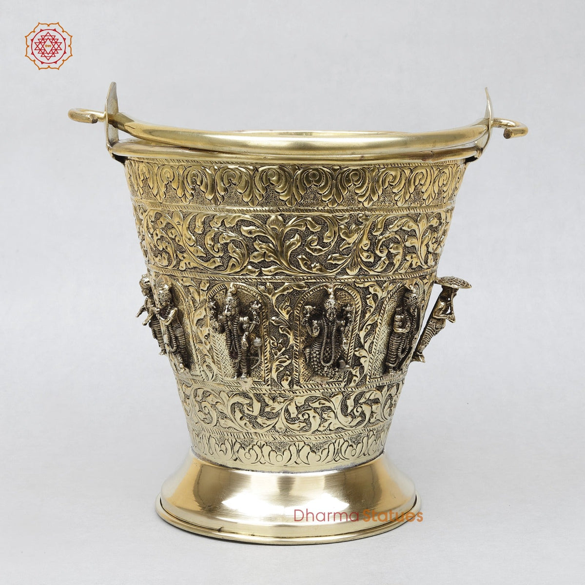 Brass Auspicious Dasavtar Bucket (Balti) for Pooja, Fine Smooth finish 10”