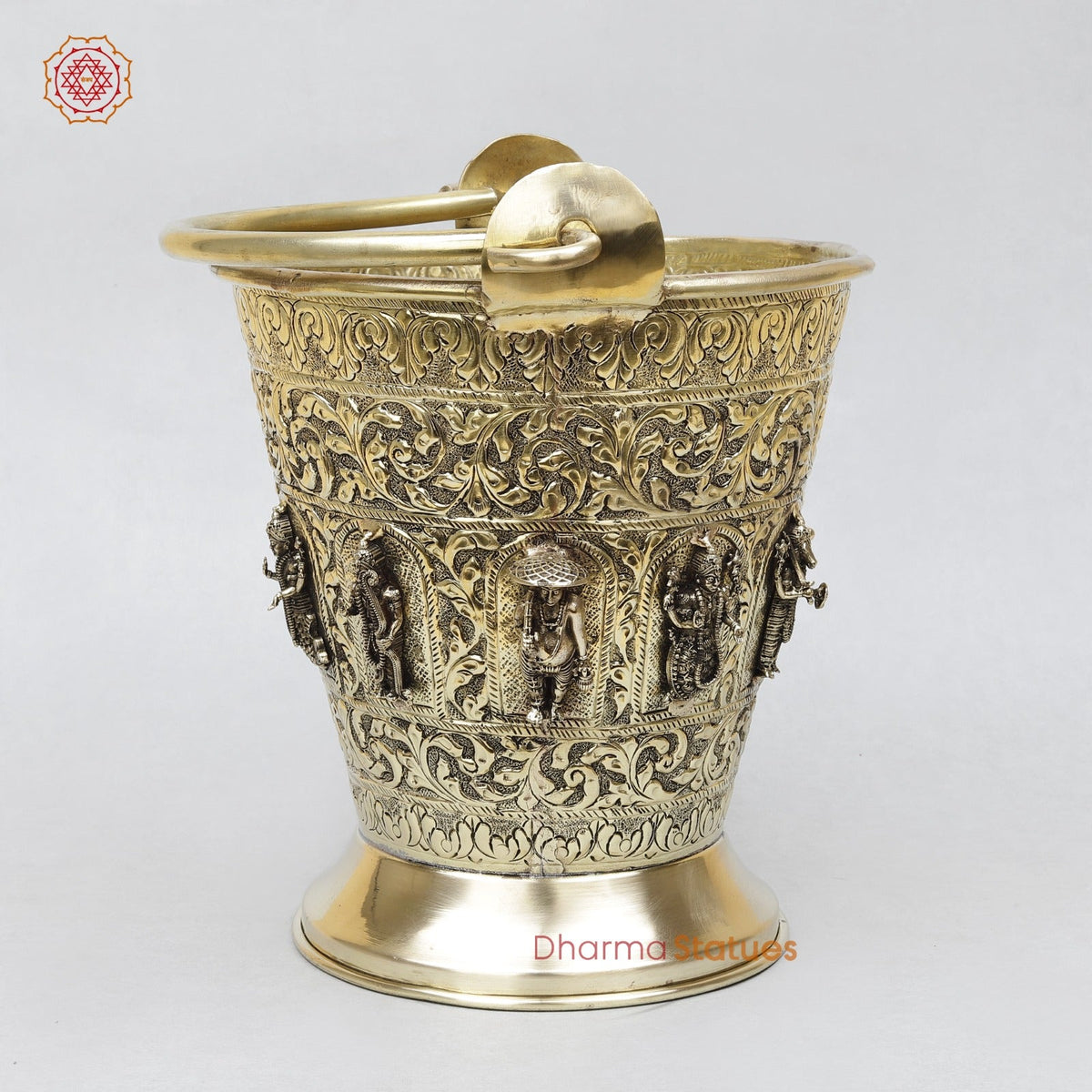 Brass Auspicious Dasavtar Bucket (Balti) for Pooja, Fine Smooth finish 10”