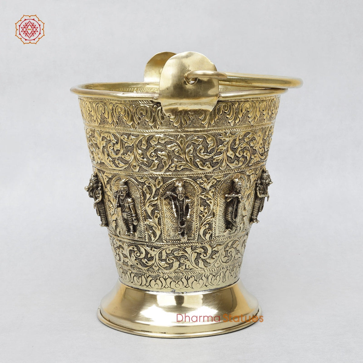 Brass Auspicious Dasavtar Bucket (Balti) for Pooja, Fine Smooth finish 10”
