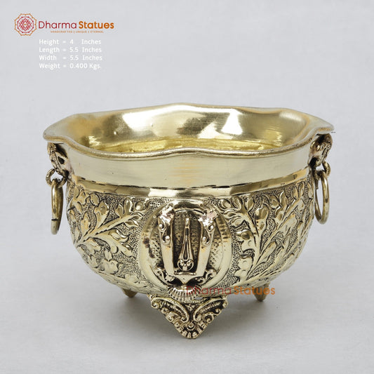 Brass Auspicious Shankh, Chakra, Tilak Bowl 5.5”