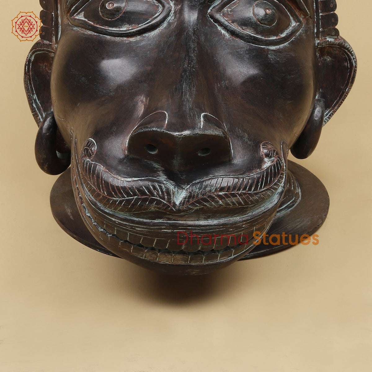 Brass Vintage Hanuman Head Fine, Antique Finish 14”