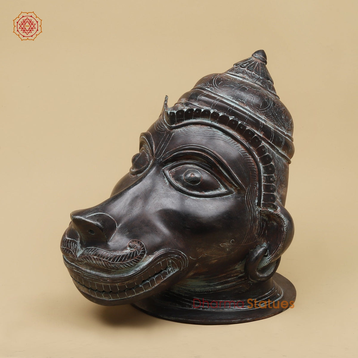 Brass Vintage Hanuman Head Fine, Antique Finish 14”