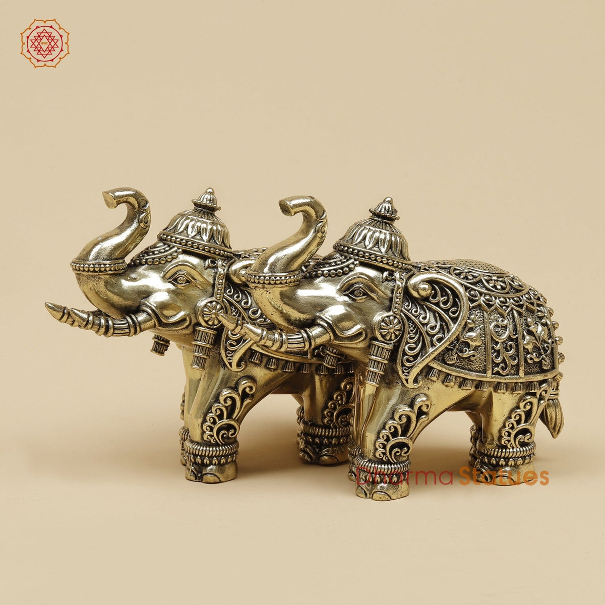 Brass Elephants pair With Fine Carving 5”
