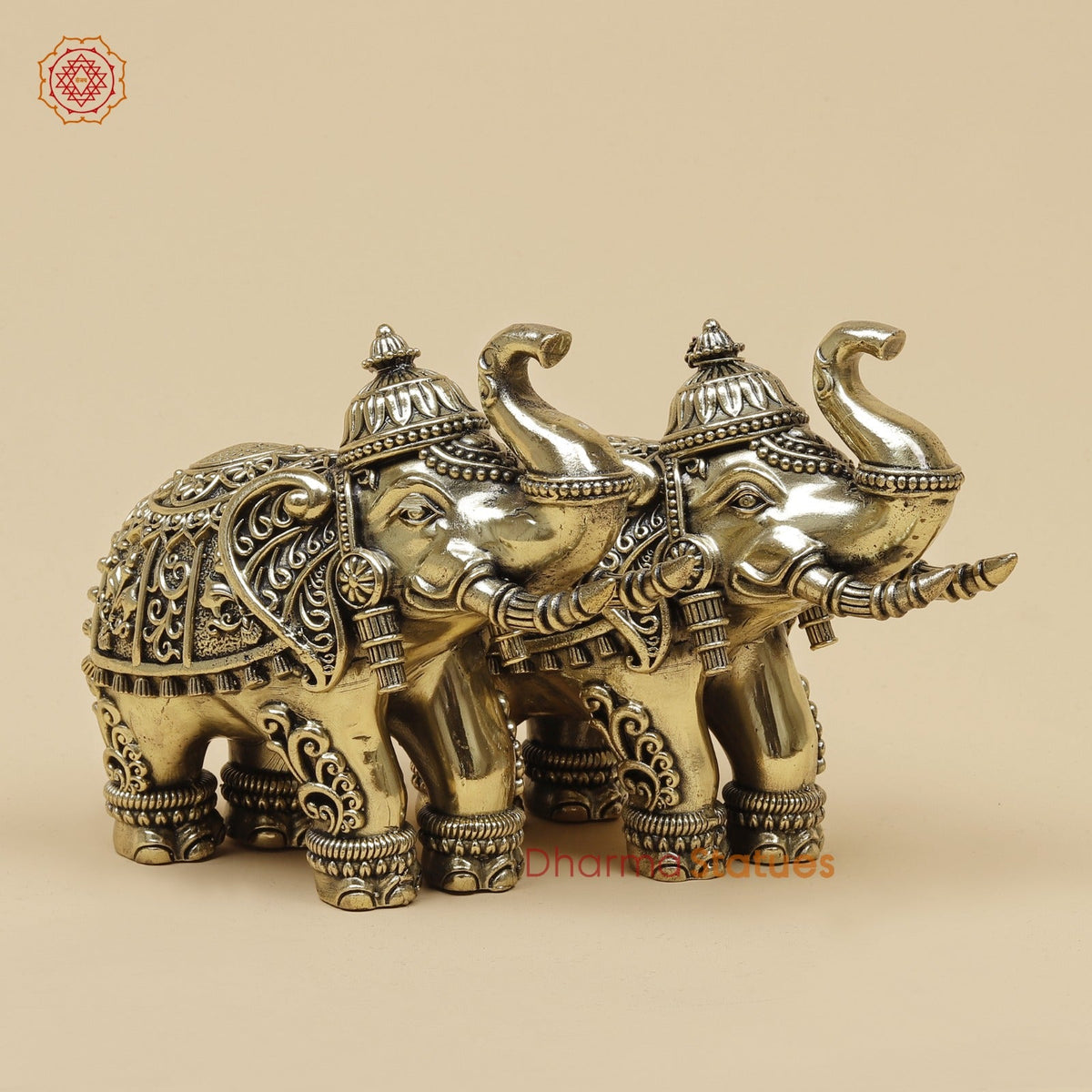 Brass Elephants pair With Fine Carving 5”