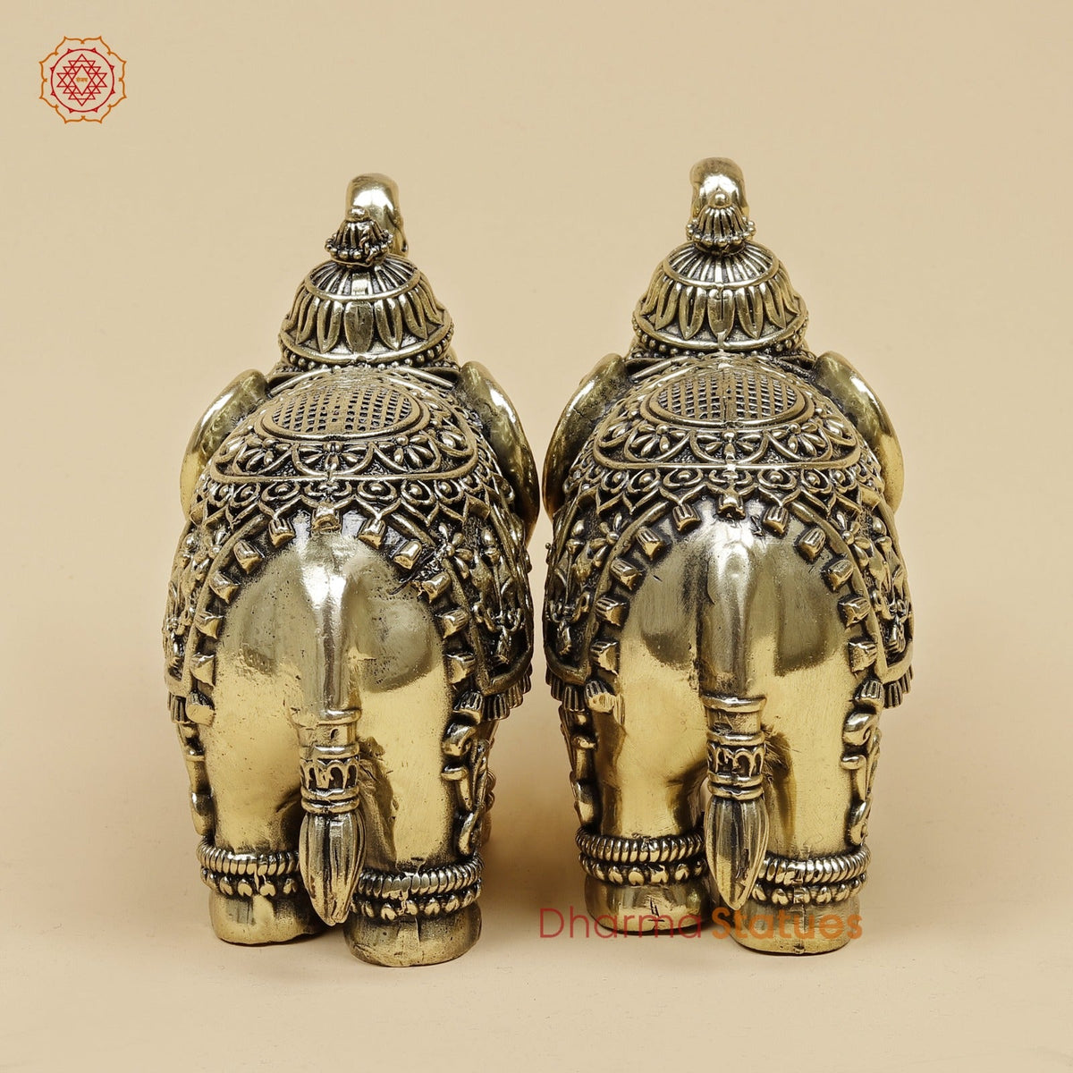 Brass Elephants pair With Fine Carving 5”
