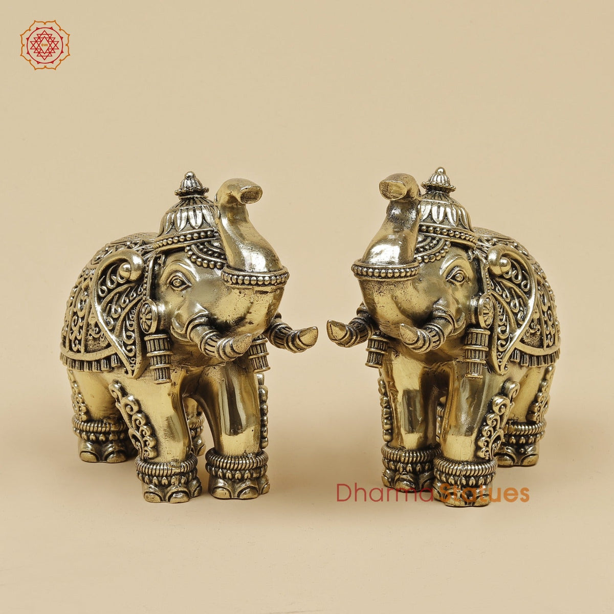 Brass Elephants pair With Fine Carving 5”