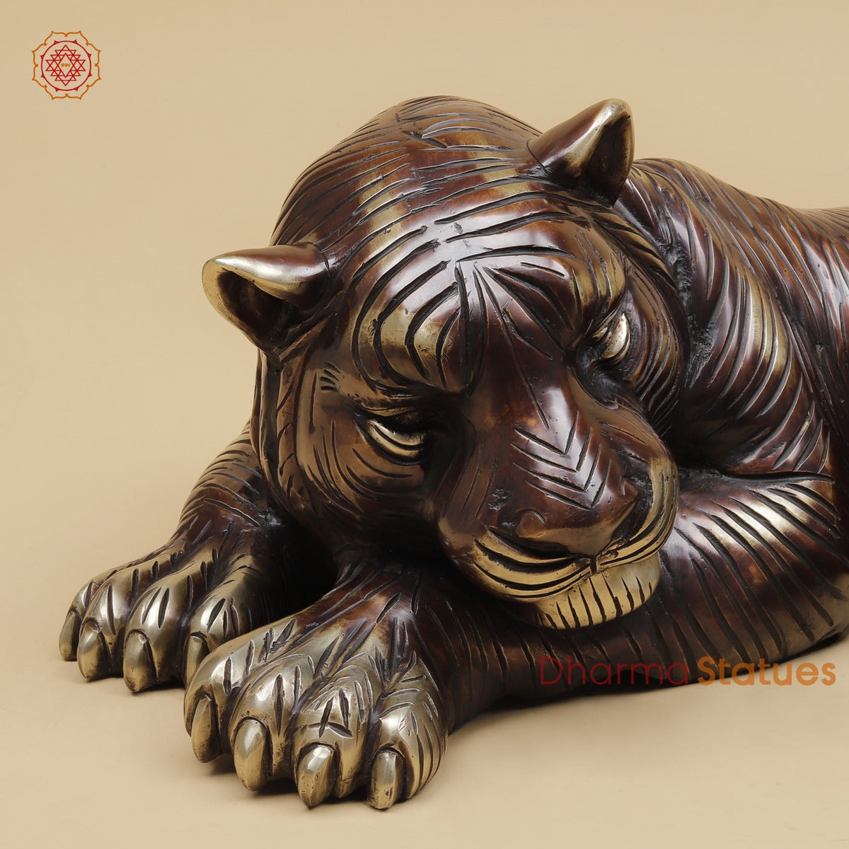 Brass Tiger Resting Fine, Antique Finish 23”
