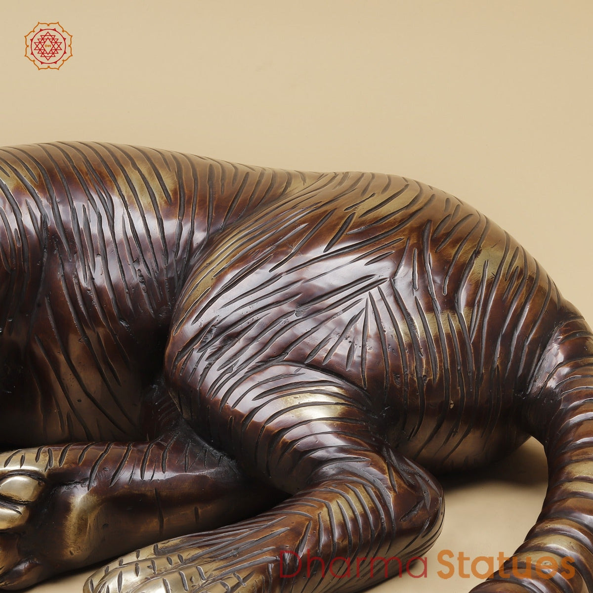 Brass Tiger Resting Fine, Antique Finish 23”