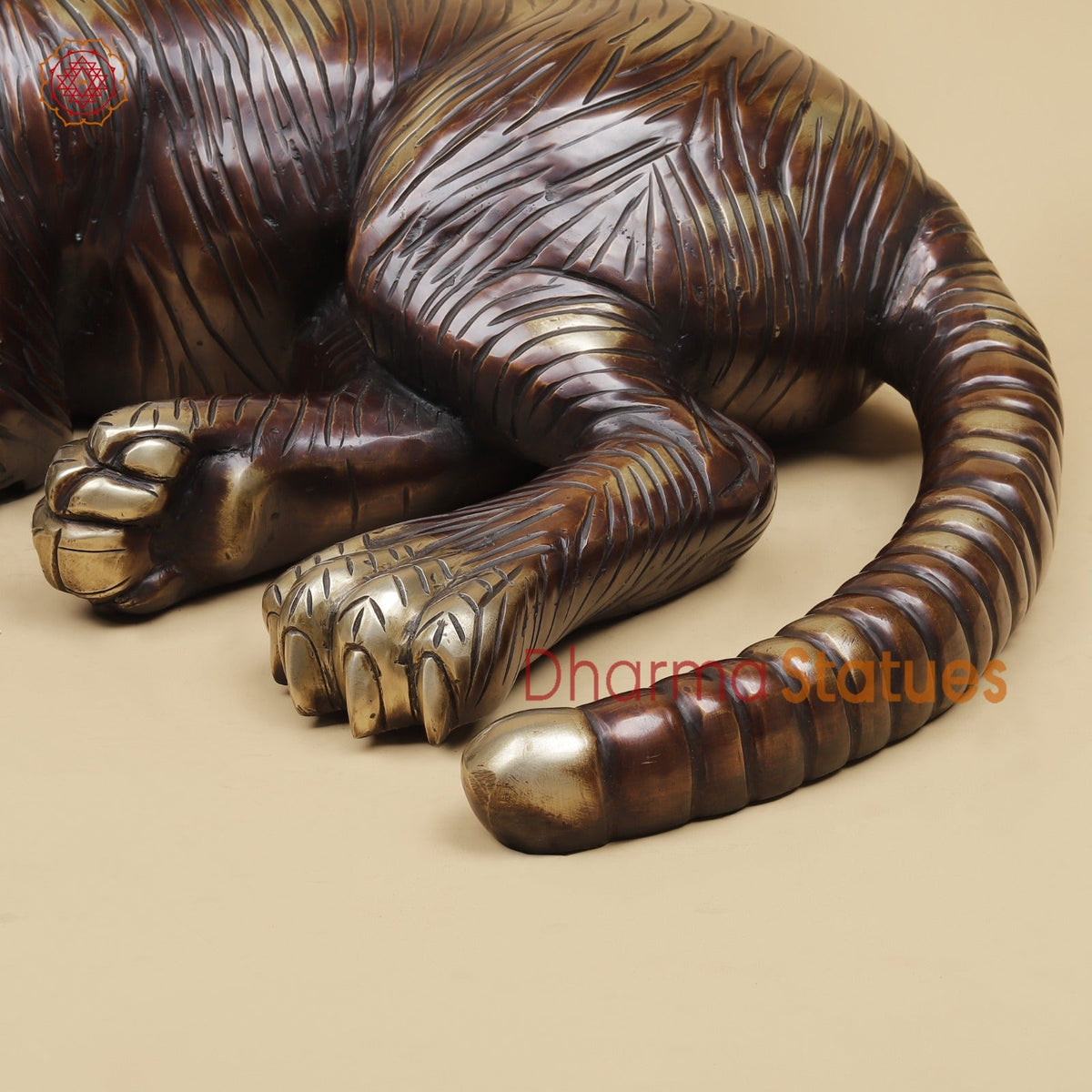 Brass Tiger Resting Fine, Antique Finish 23”