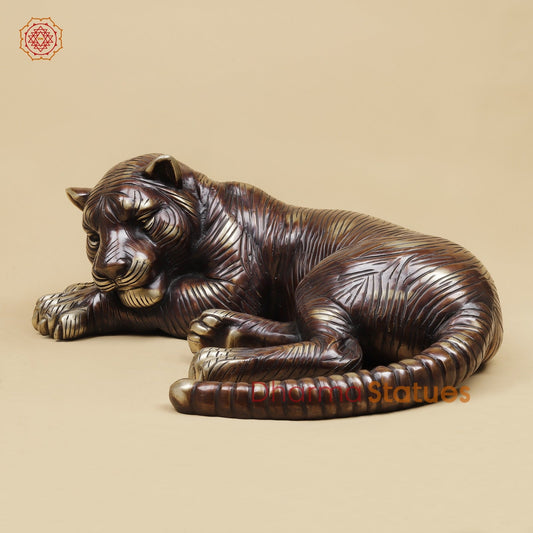 Brass Tiger Resting Fine, Antique Finish 23”
