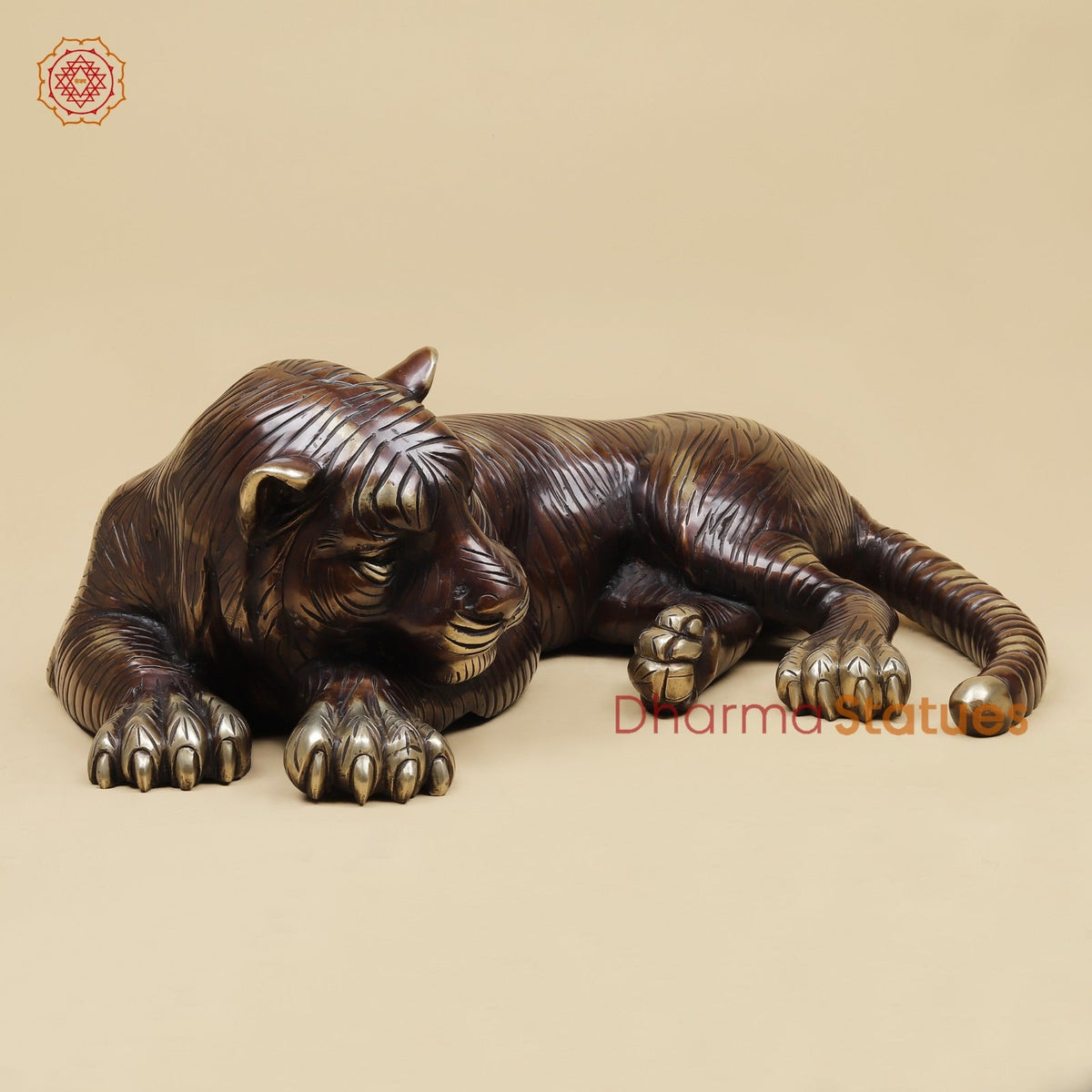 Brass Tiger Resting Fine, Antique Finish 23”