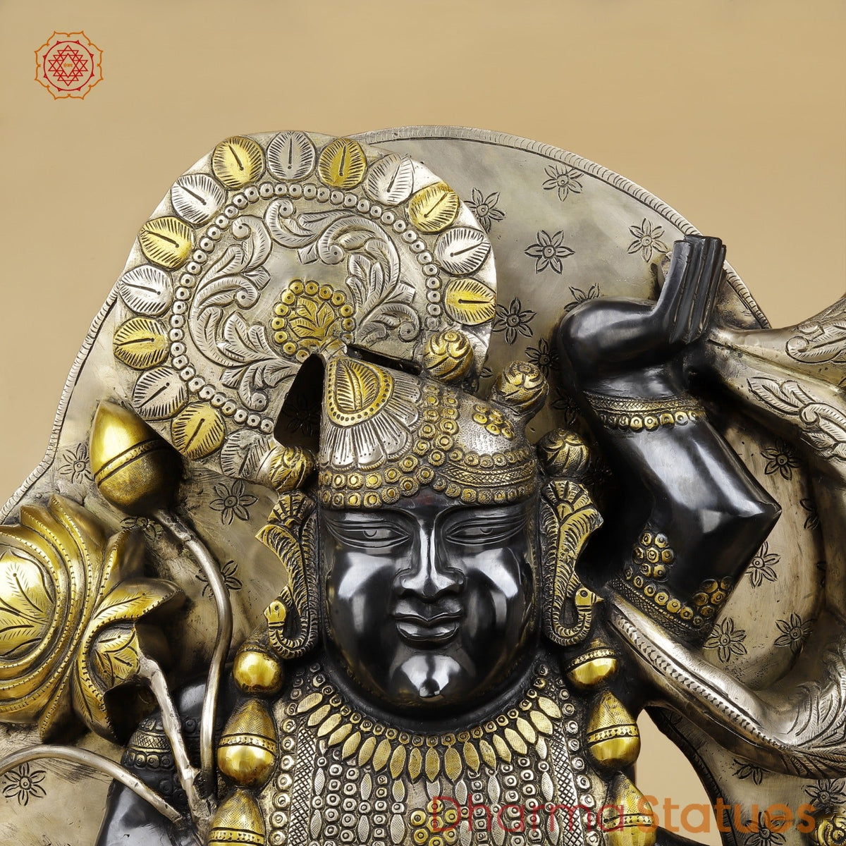 Brass Srinath Ji standing With Arch Fine, Black And Gold finish 36”
