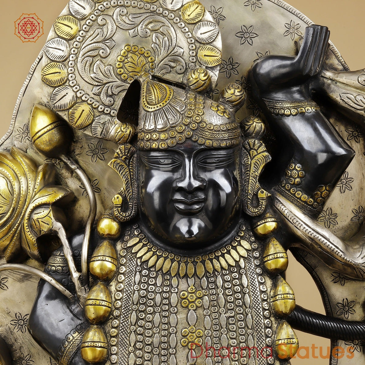 Brass Srinath Ji standing With Arch Fine, Black And Gold finish 36”