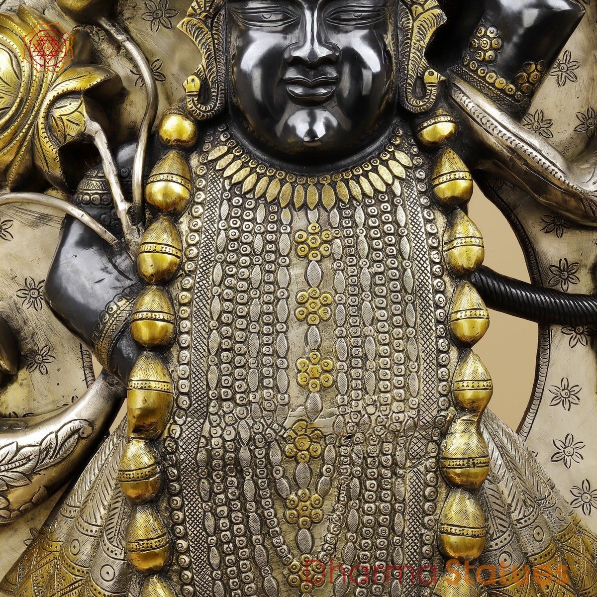Brass Srinath Ji standing With Arch Fine, Black And Gold finish 36”