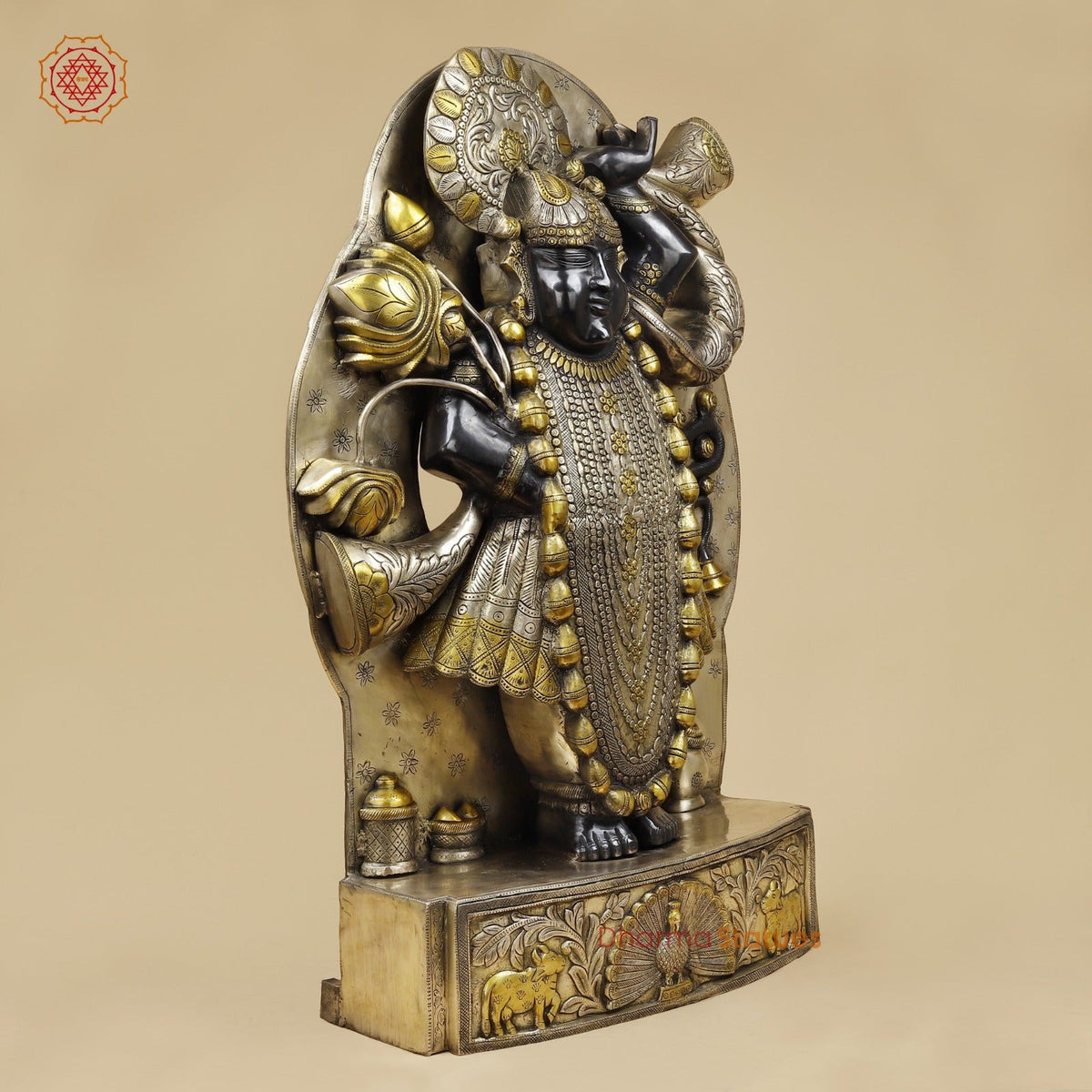 Brass Srinath Ji standing With Arch Fine, Black And Gold finish 36”