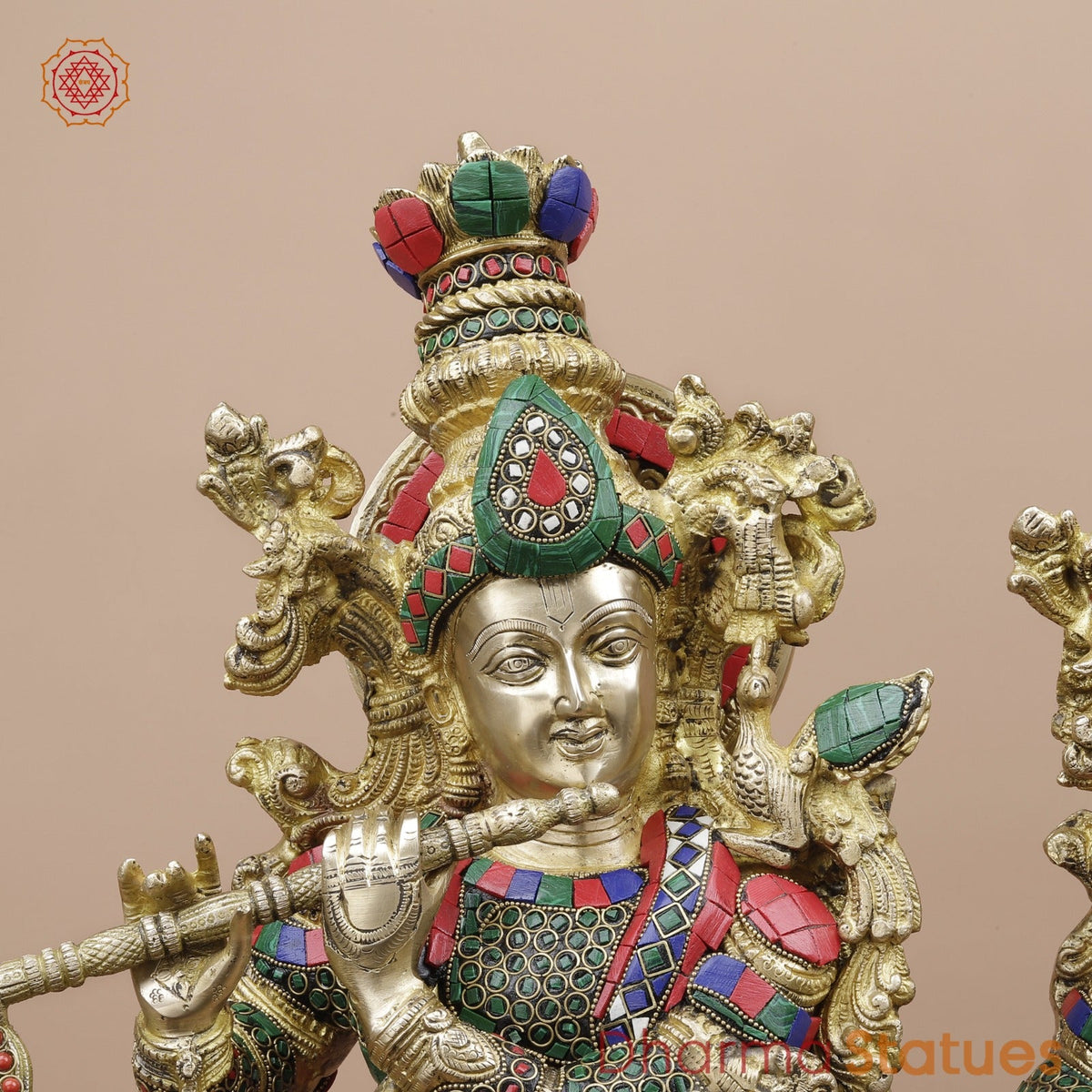 Brass Radha krishna Standing Fine, Stone work 30”