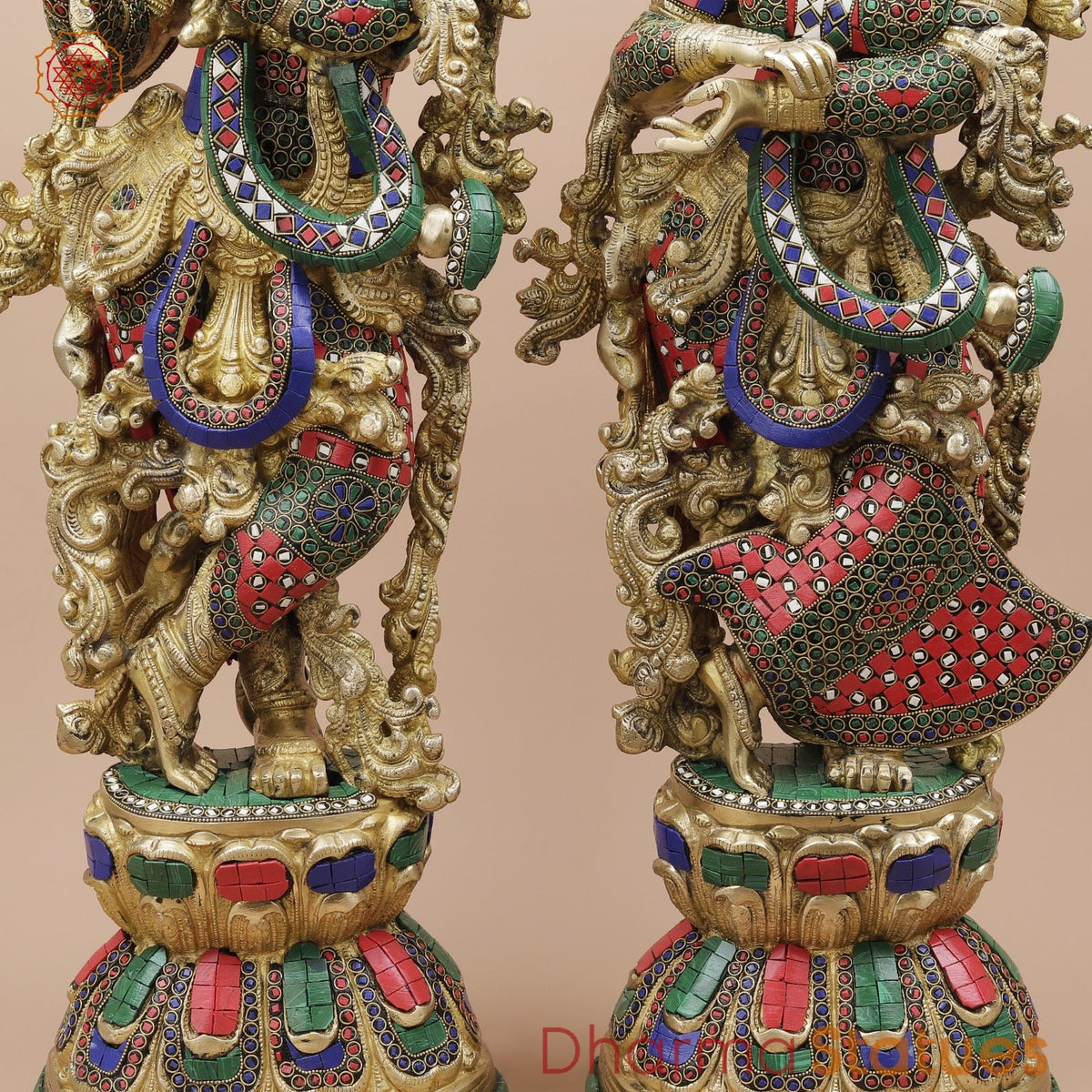 Brass Radha krishna Standing Fine, Stone work 30”