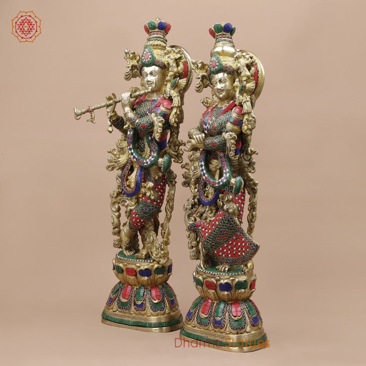 Brass Radha krishna Standing Fine, Stone work 30”