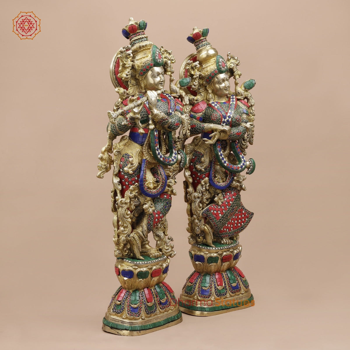 Brass Radha krishna Standing Fine, Stone work 30”