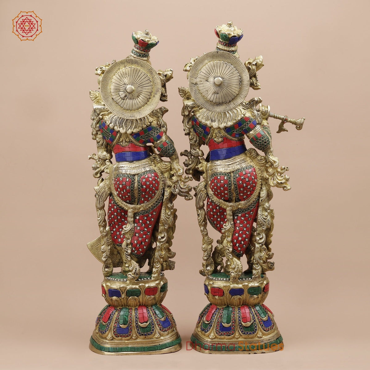 Brass Radha krishna Standing Fine, Stone work 30”
