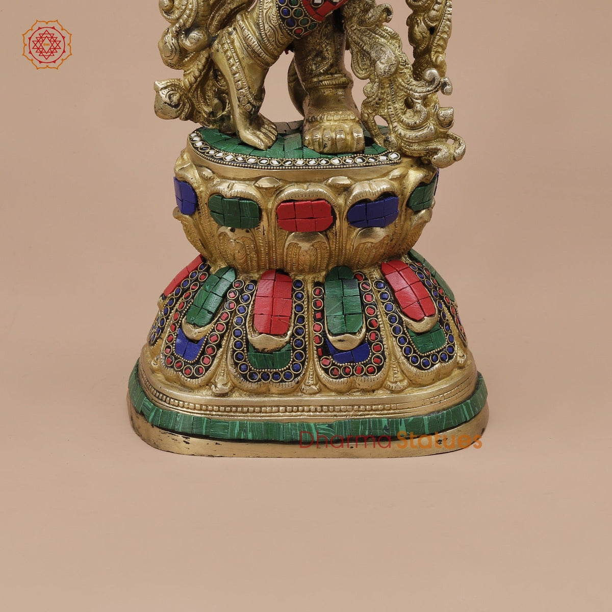 Brass Krishna Standing Fine, Stone work 30”
