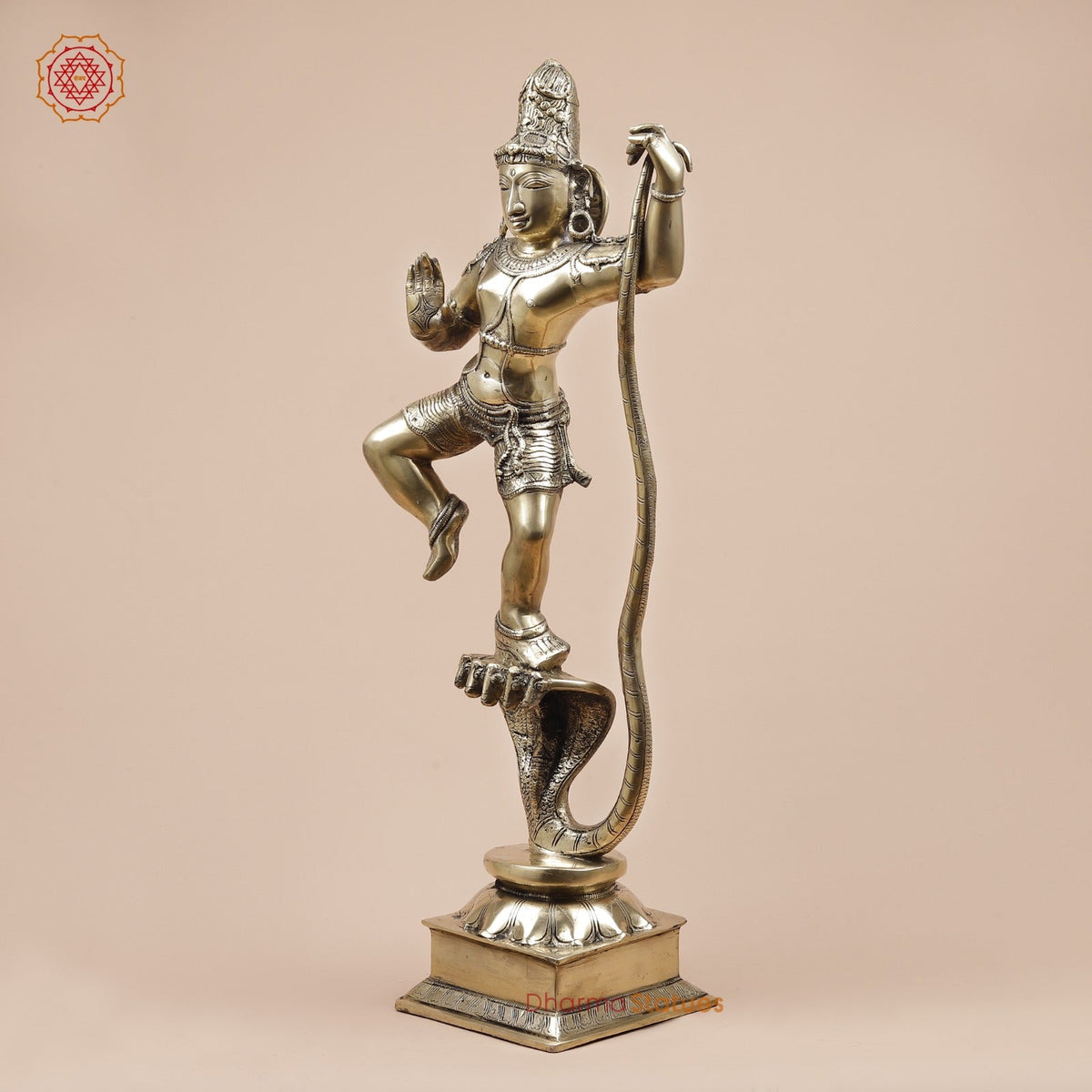 Brass Kalinga Krishna Dancing On Snake Fine, Smooth Finish 30”
