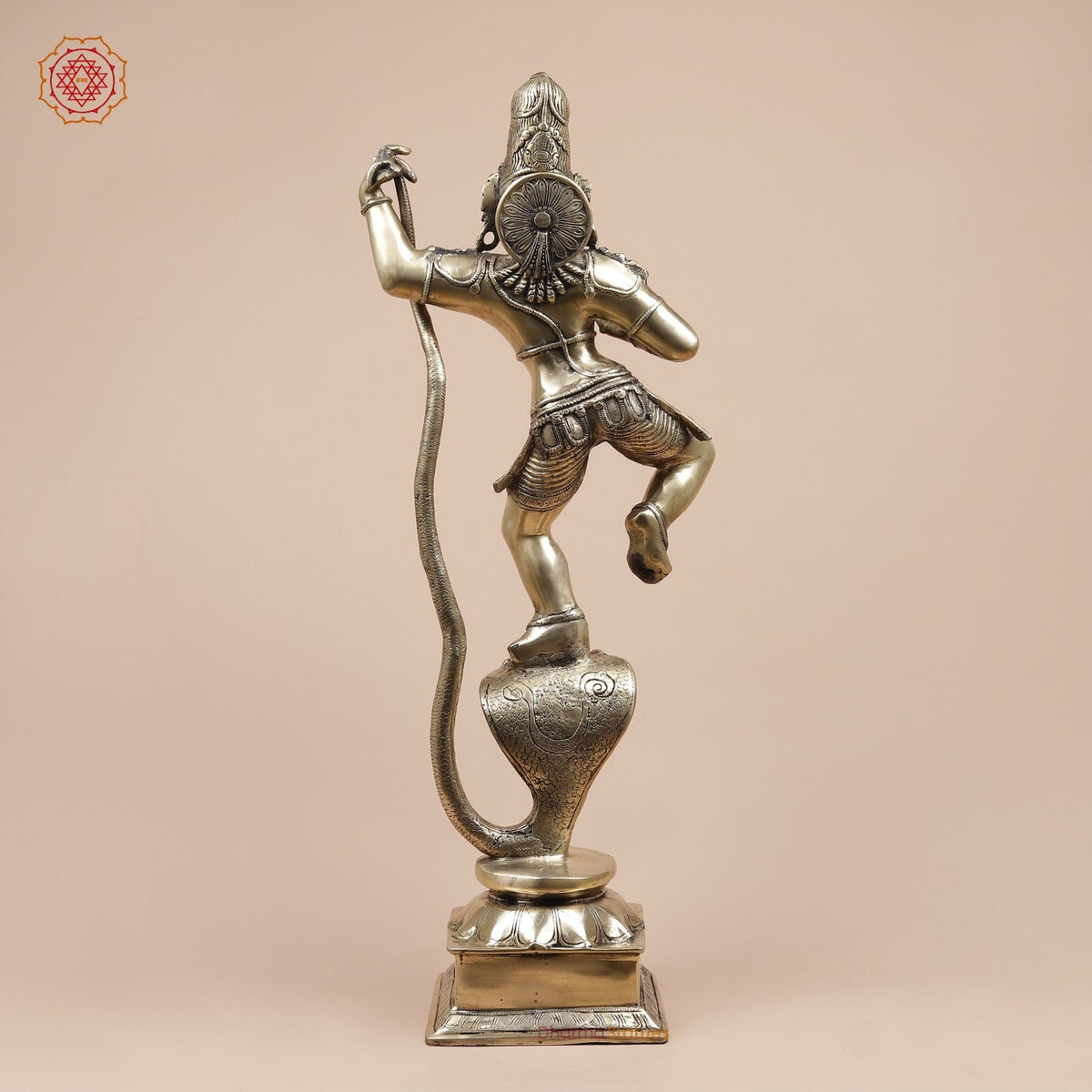 Brass Kalinga Krishna Dancing On Snake Fine, Smooth Finish 30”