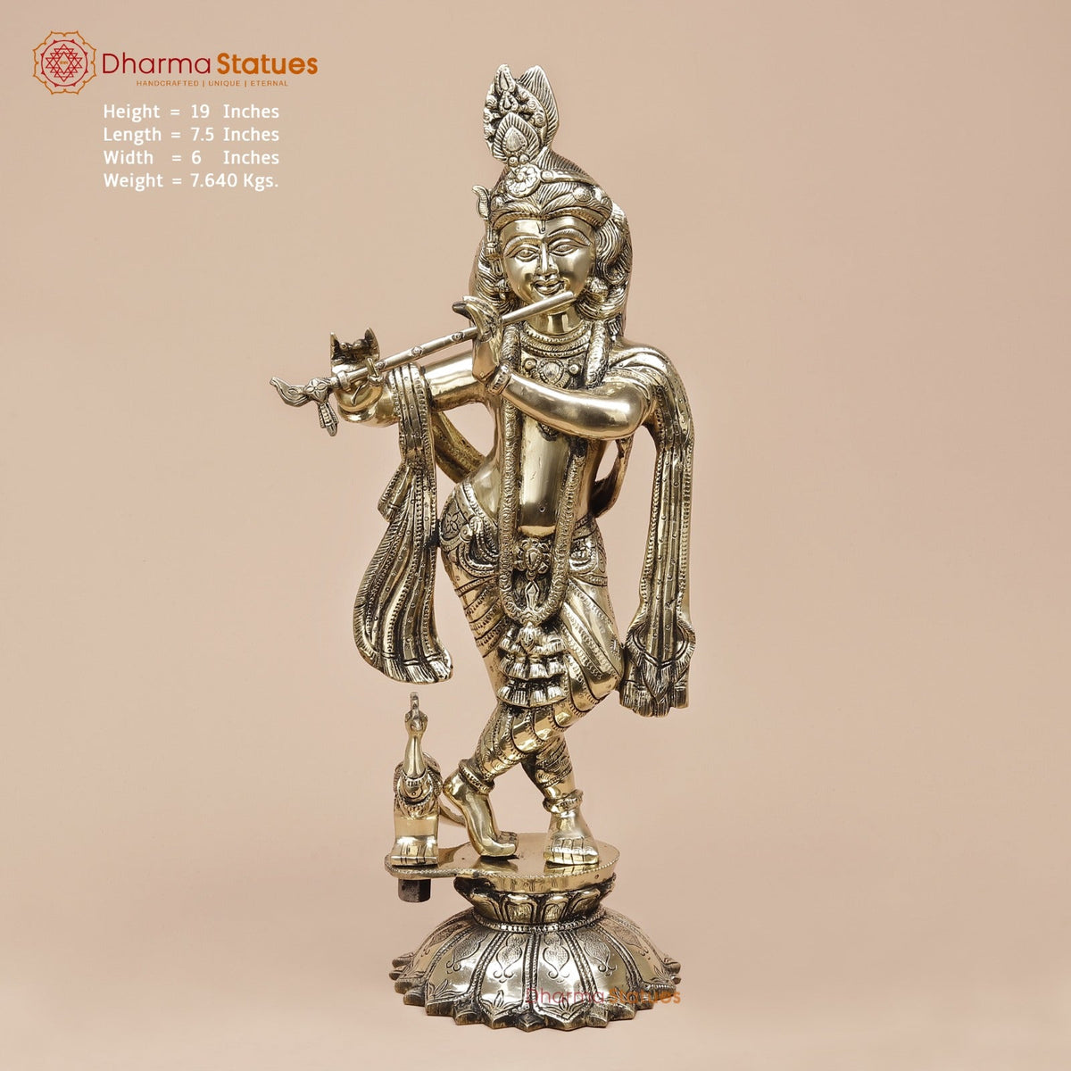 Brass Kalangi Krishna Fine, Smooth Finish 19”