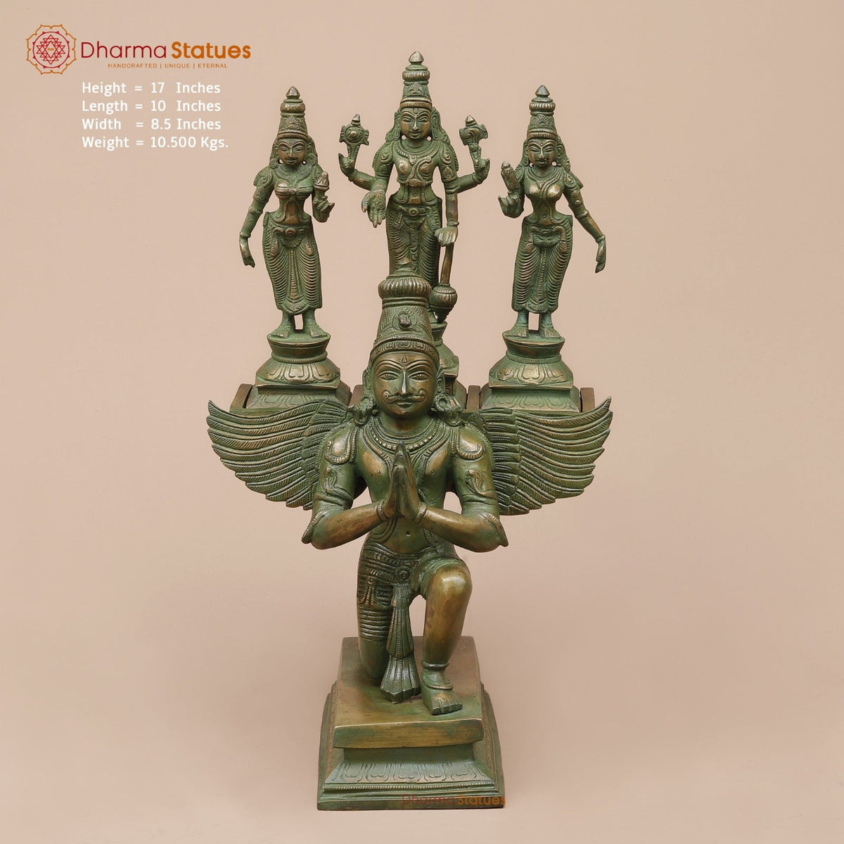 Brass Garuda Vaahan Fine, Antique Patina 17”