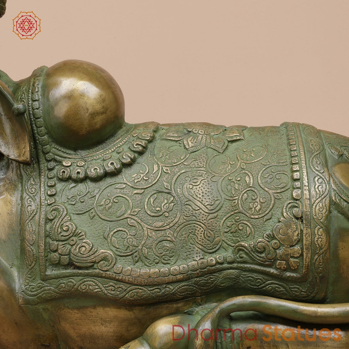 Brass Nandi Seated Fine Carving, Natural Patina 21”