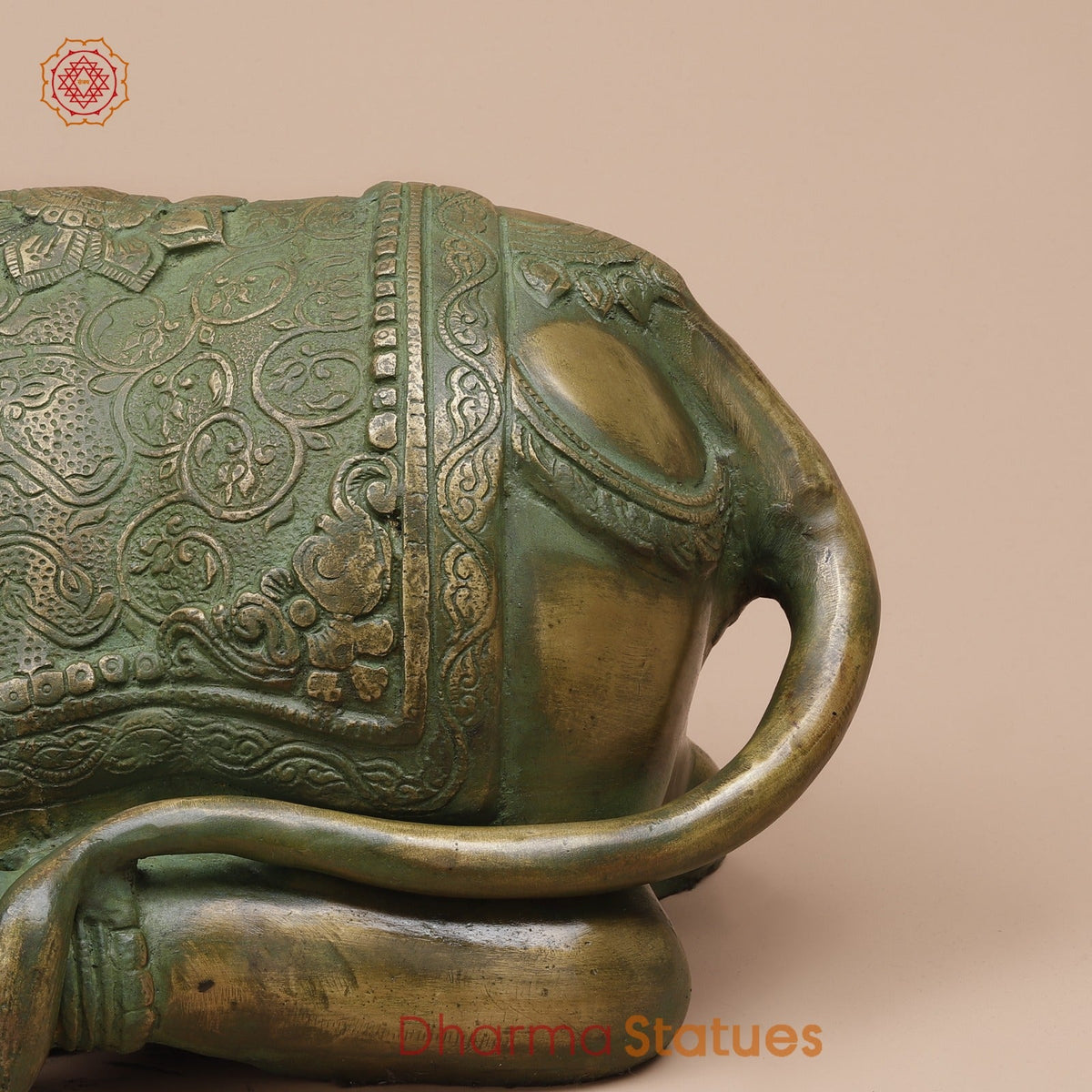 Brass Nandi Seated Fine Carving, Natural Patina 21”