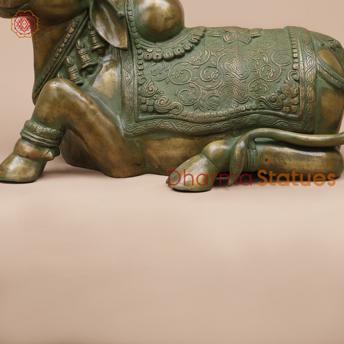 Brass Nandi Seated Fine Carving, Natural Patina 21”