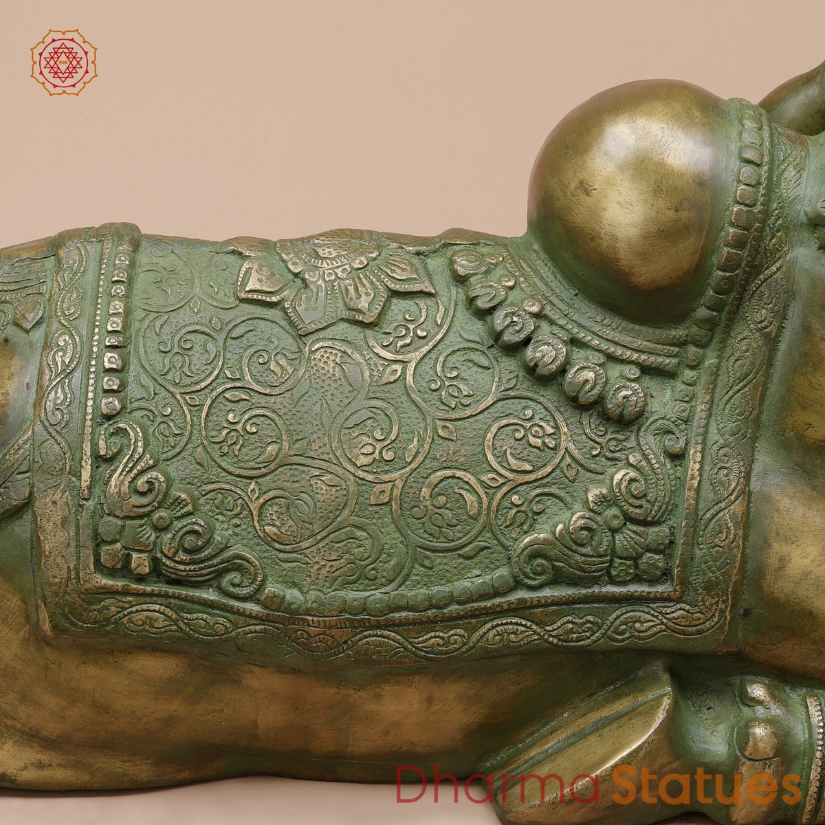 Brass Nandi Seated Fine Carving, Natural Patina 21”
