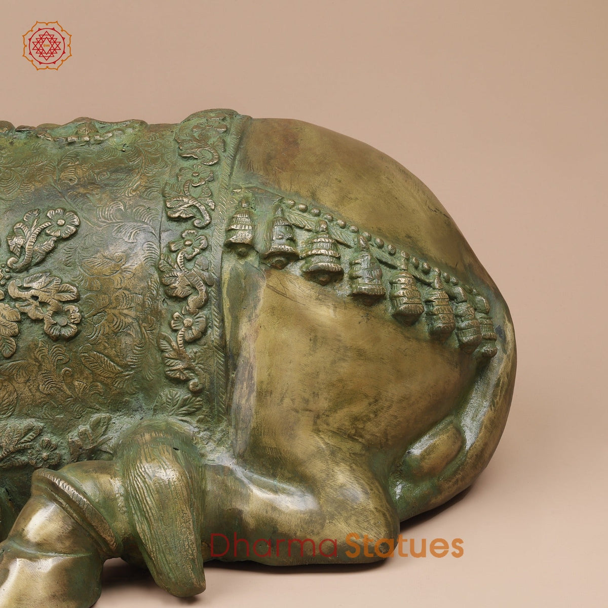 Brass Nandi Seated Fine Carving, Natural Patina 34”