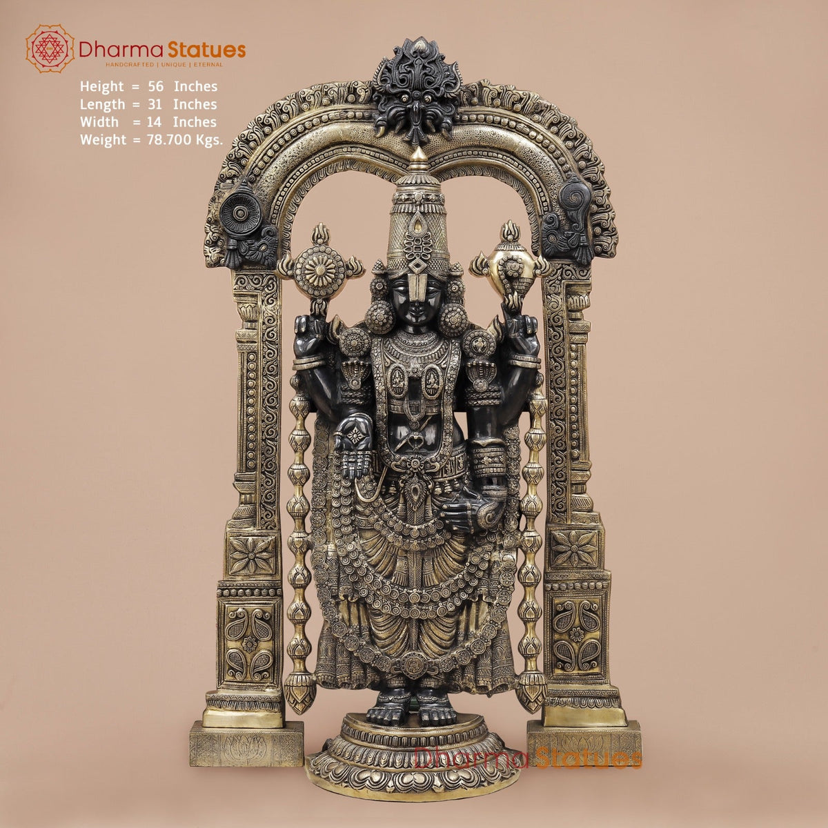 Brass Tirupati Balaji Fine With Arch, Black and Smooth Finish 56”