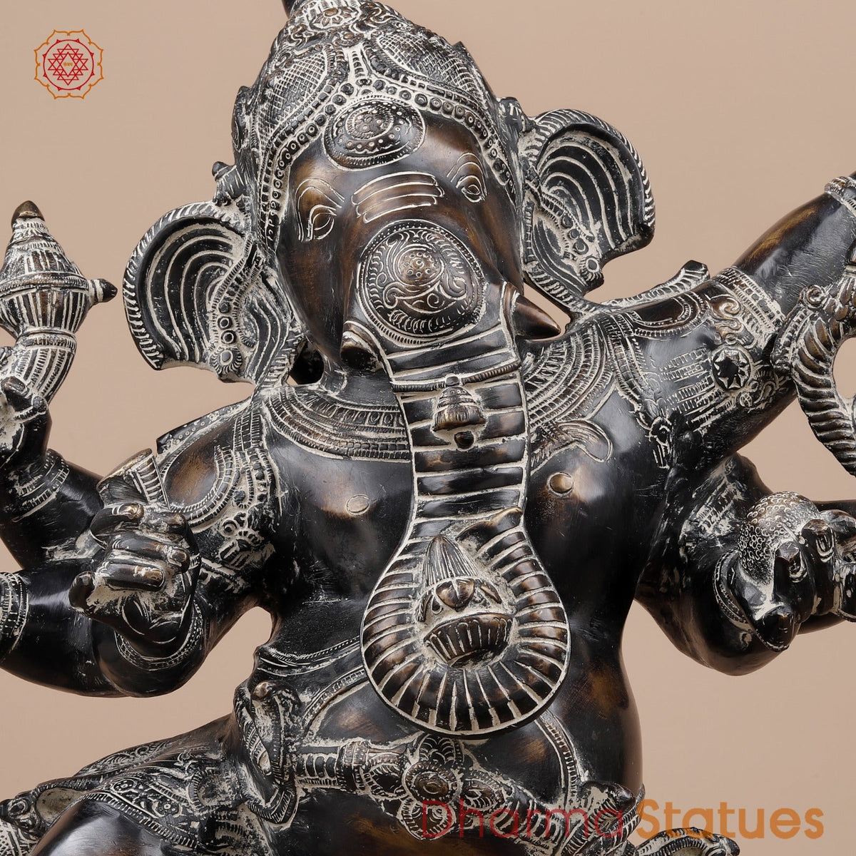 Brass South Indian Ganesh Dancing Fine, Copper Antique Finish 30”