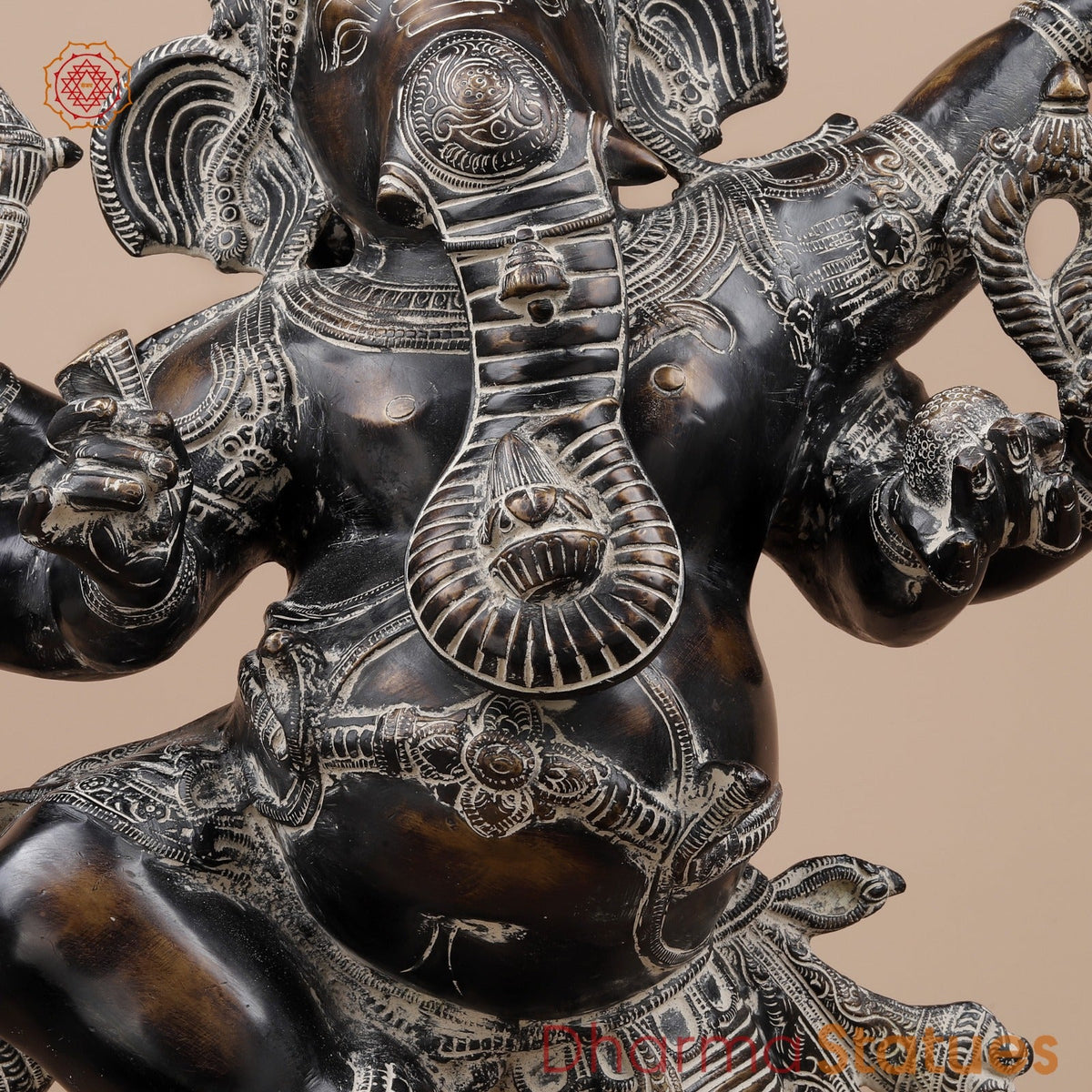 Brass South Indian Ganesh Dancing Fine, Copper Antique Finish 30”