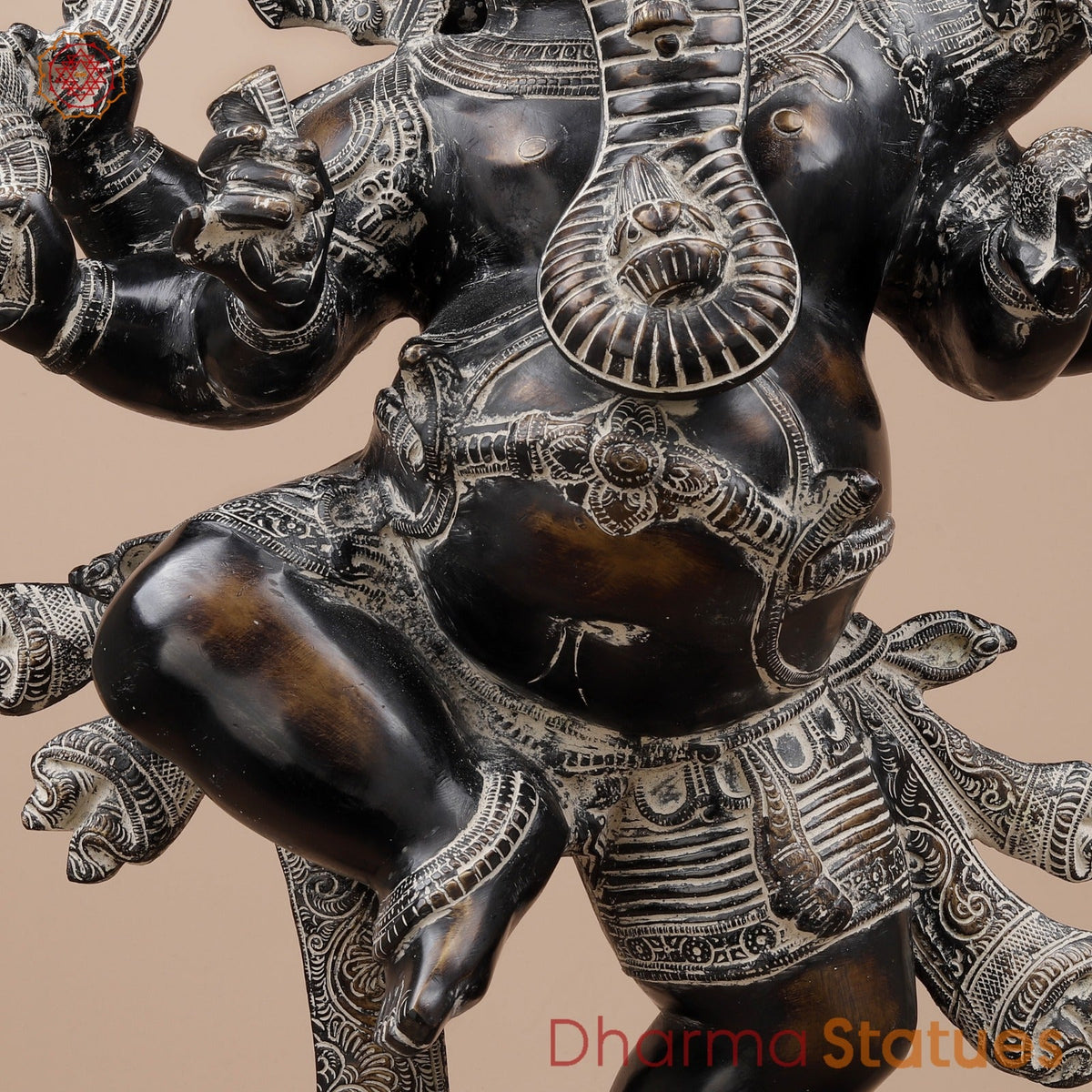 Brass South Indian Ganesh Dancing Fine, Copper Antique Finish 30”