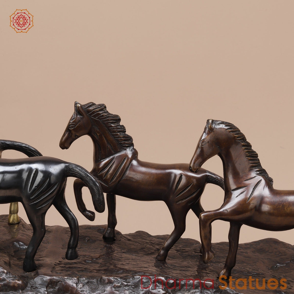 Brass Set of Seven Lucky Horses Fine, Multicolor 38”