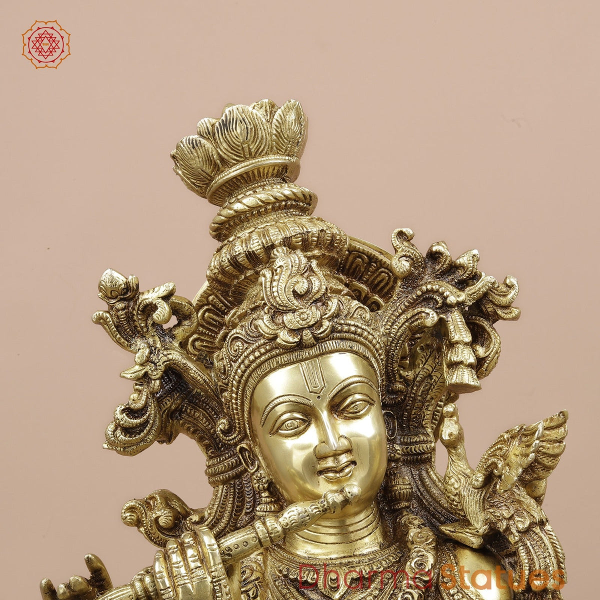 Brass Cow Krishna With Carving Fine, Special Gold Finish 27”