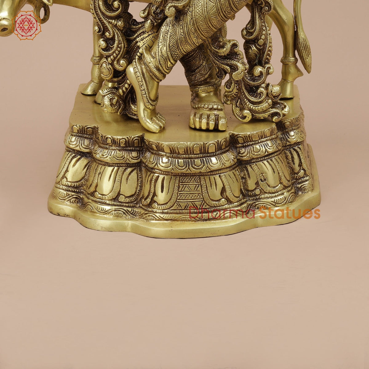 Brass Cow Krishna With Carving Fine, Special Gold Finish 27”