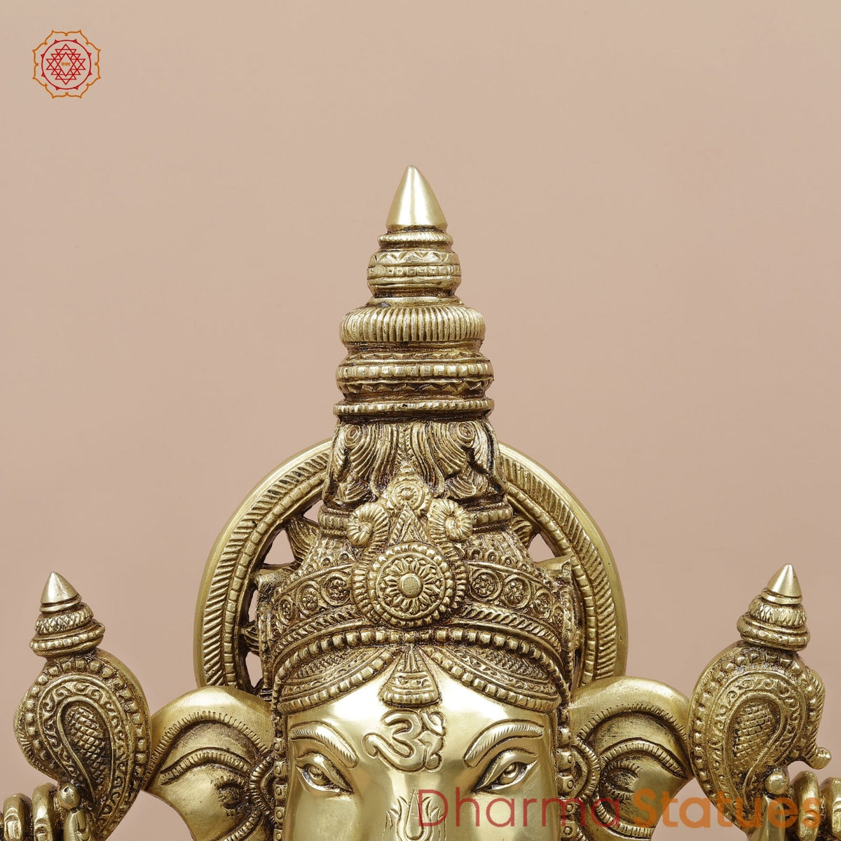 Brass Ganesh Seated with Fine Surya At the Back Fine, Special Gold Finish 20”