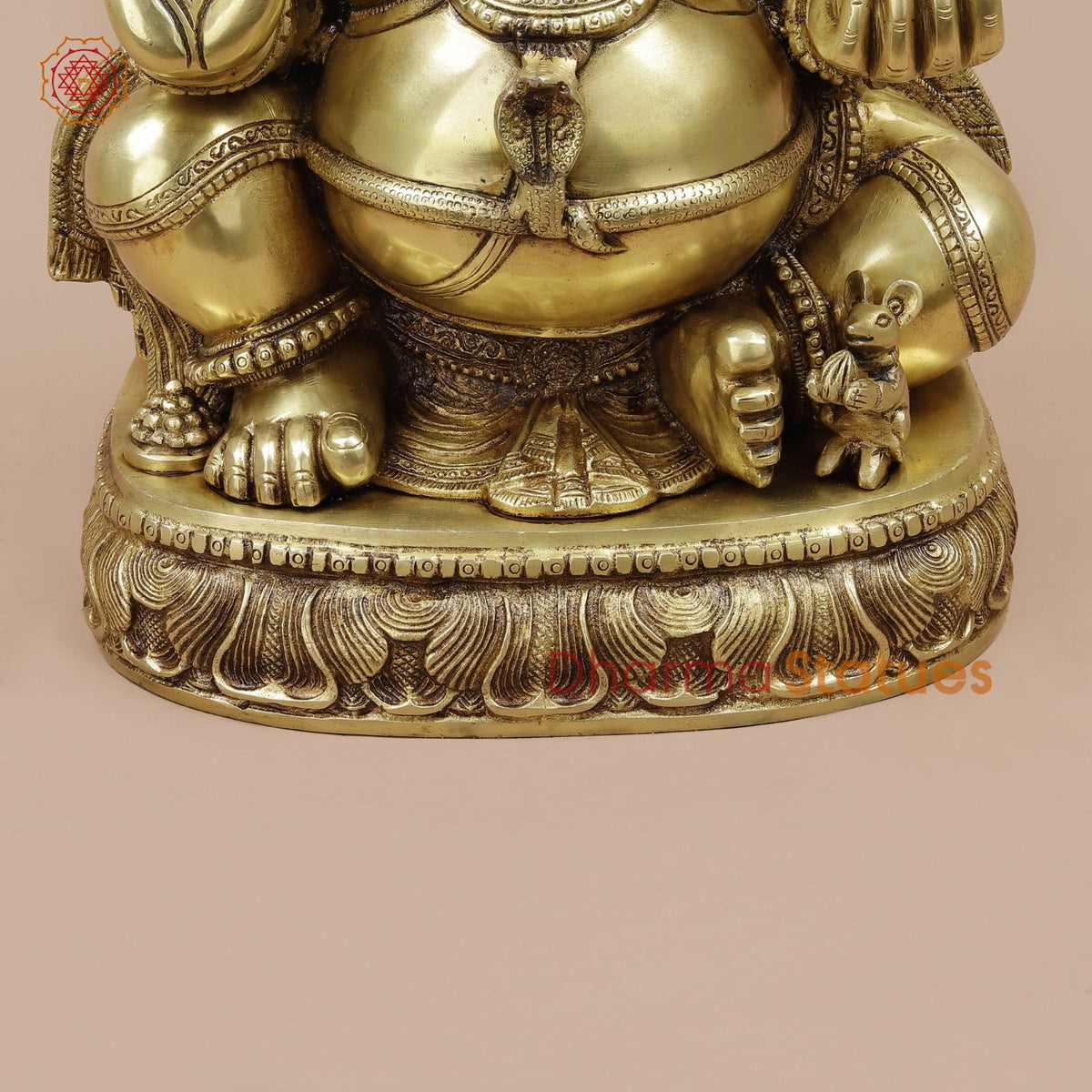 Brass Ganesh Seated with Fine Surya At the Back Fine, Special Gold Finish 20”