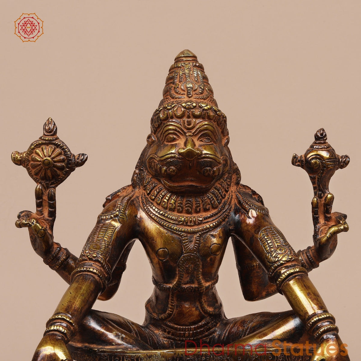Brass Yoga Narsimha Seated Fine, Bronze Finish 11”