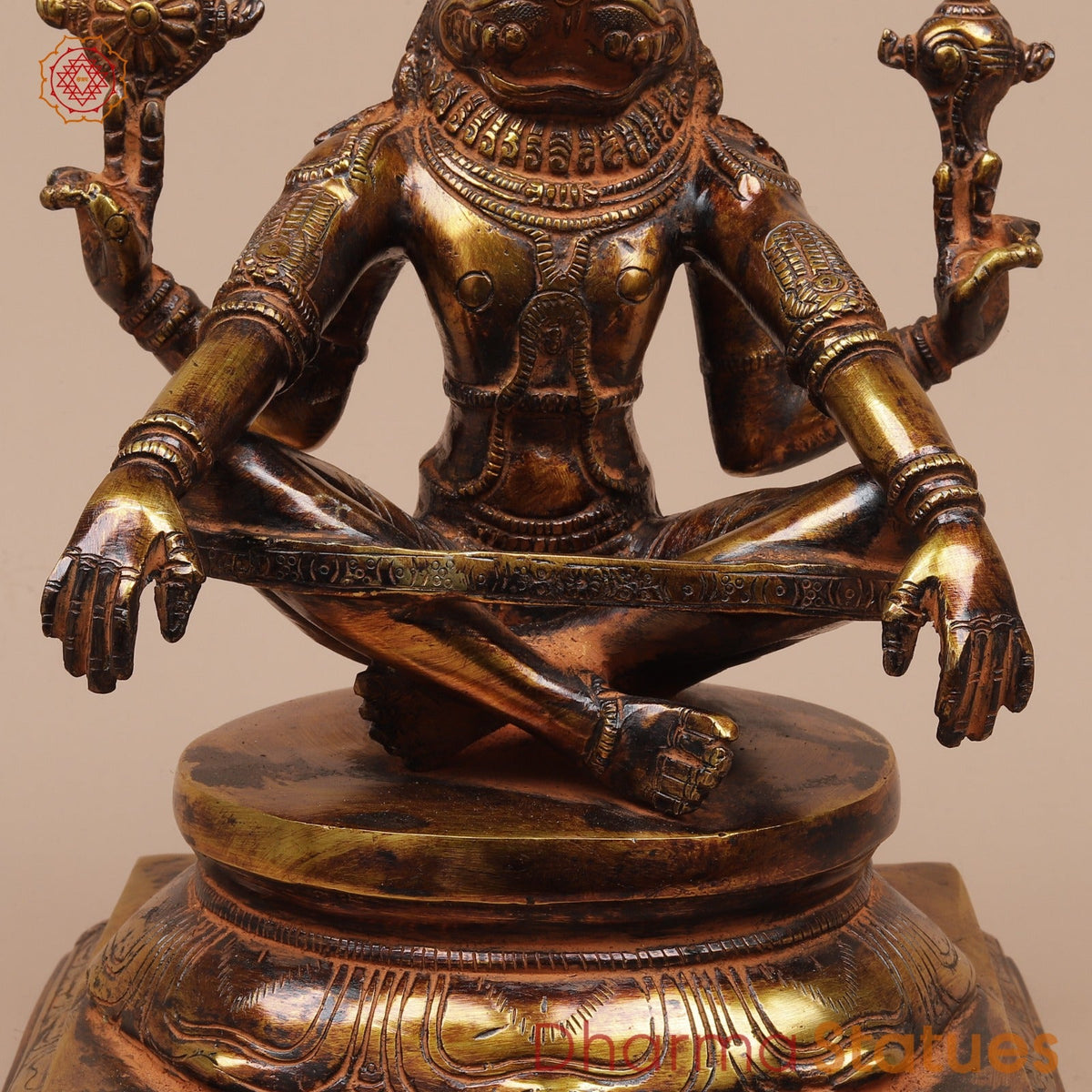 Brass Yoga Narsimha Seated Fine, Bronze Finish 11”