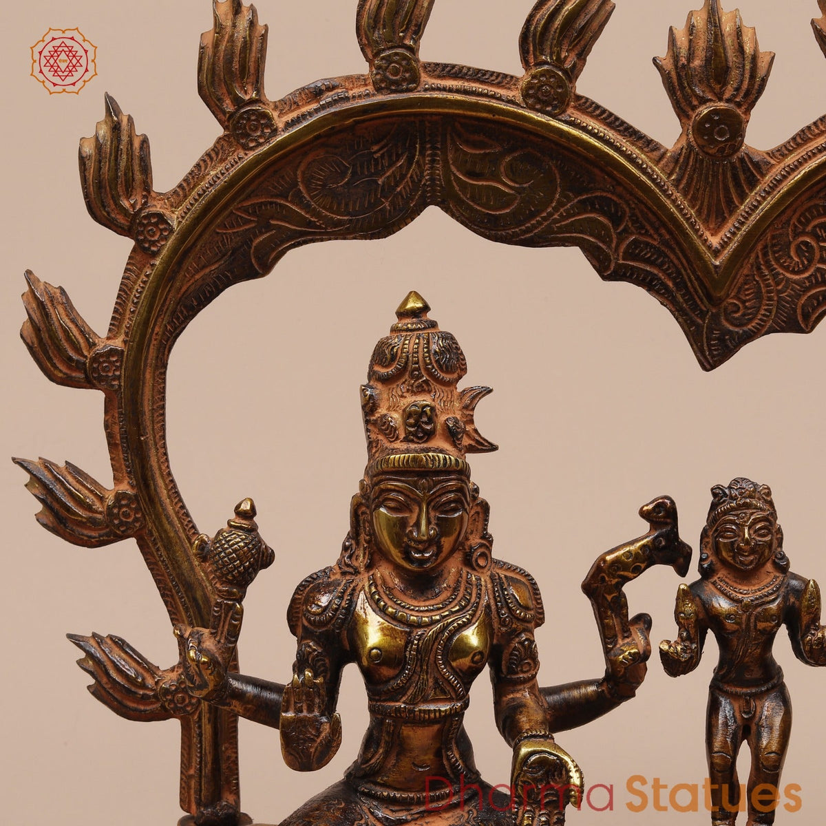 Brass Shiva Parwati Seated Fine with Arch (Somdaskandhar),Bronze Finish 11”