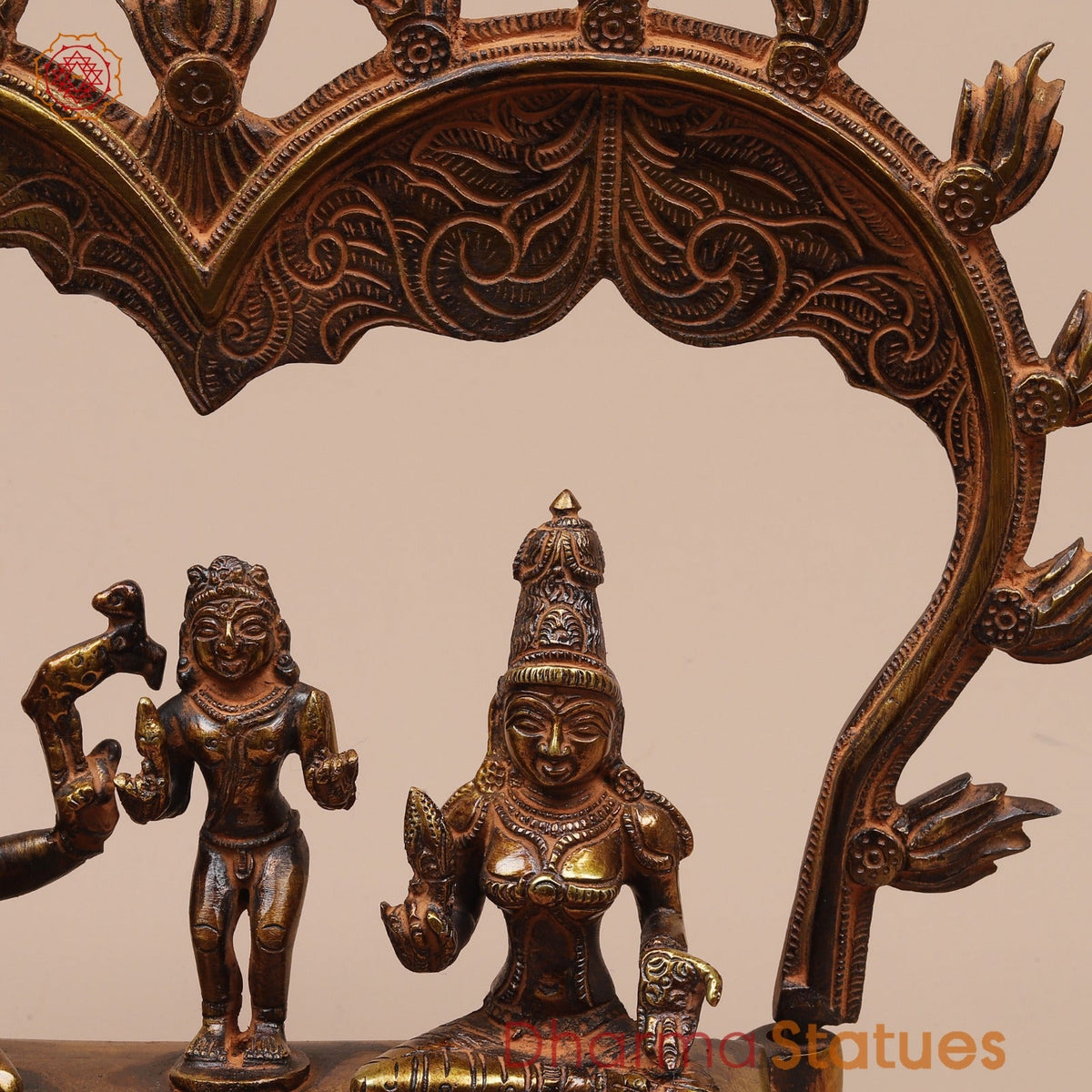 Brass Shiva Parwati Seated Fine with Arch (Somdaskandhar),Bronze Finish 11”