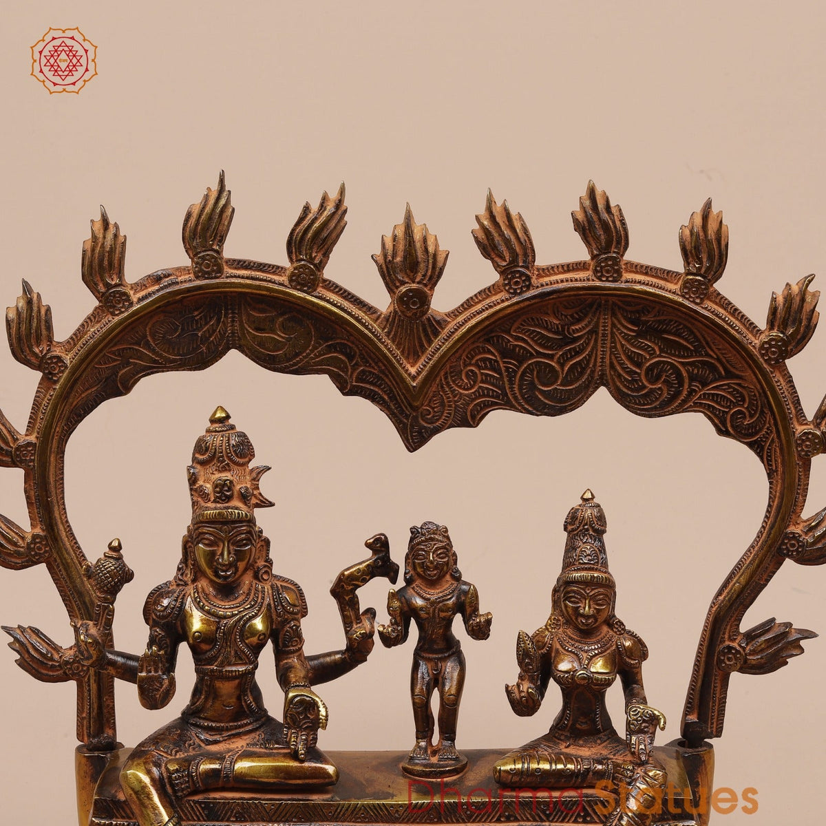 Brass Shiva Parwati Seated Fine with Arch (Somdaskandhar),Bronze Finish 11”