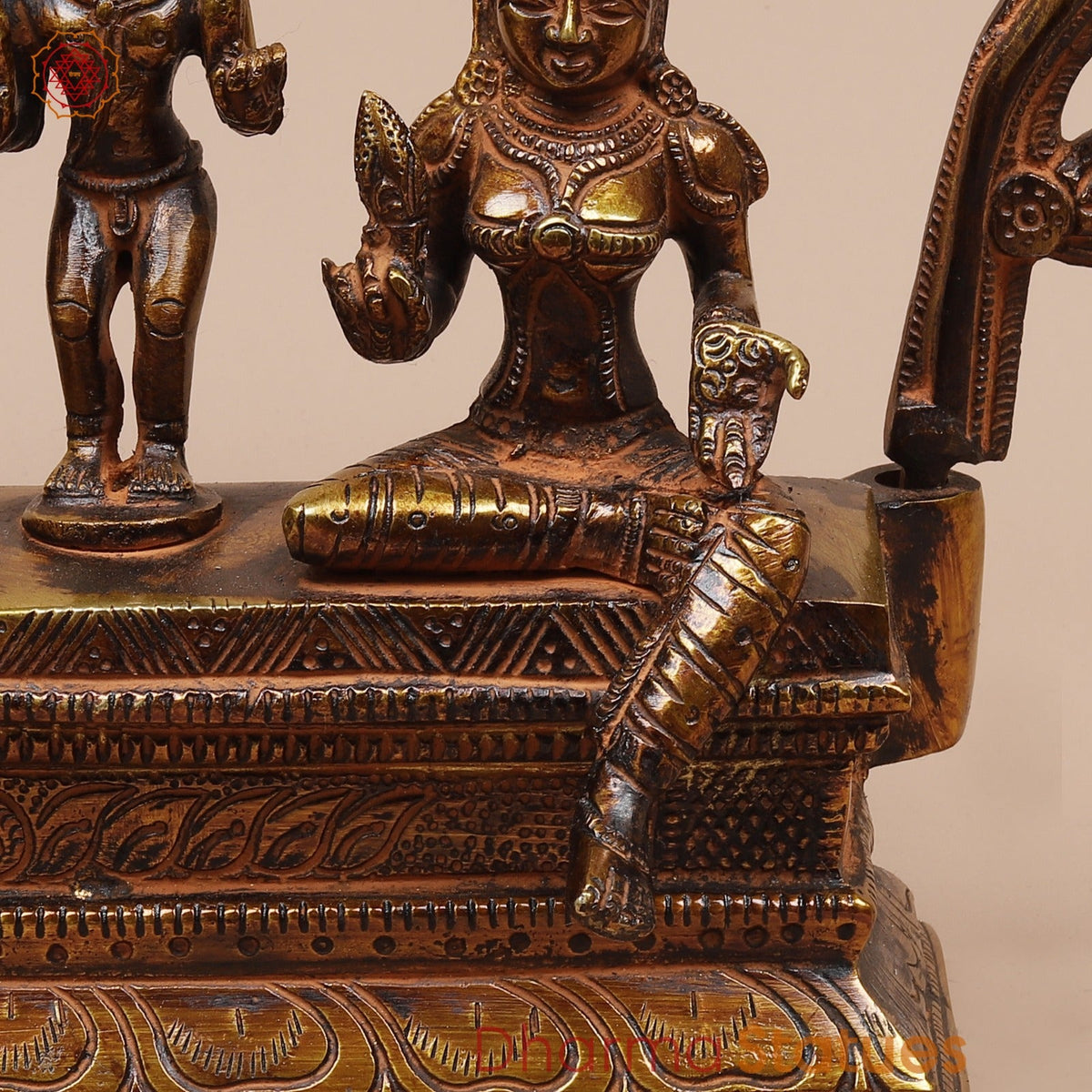 Brass Shiva Parwati Seated Fine with Arch (Somdaskandhar),Bronze Finish 11”