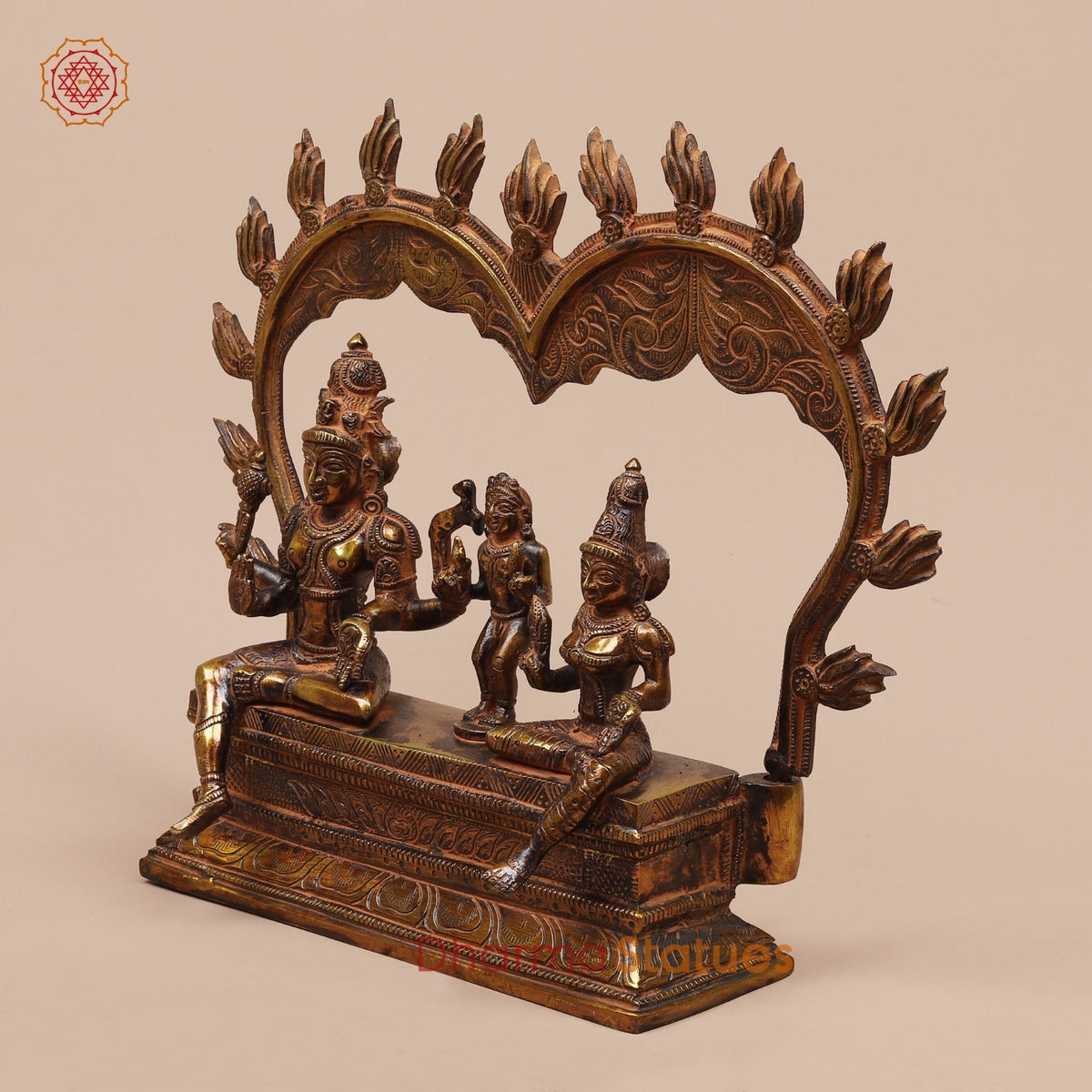 Brass Shiva Parwati Seated Fine with Arch (Somdaskandhar),Bronze Finish 11”